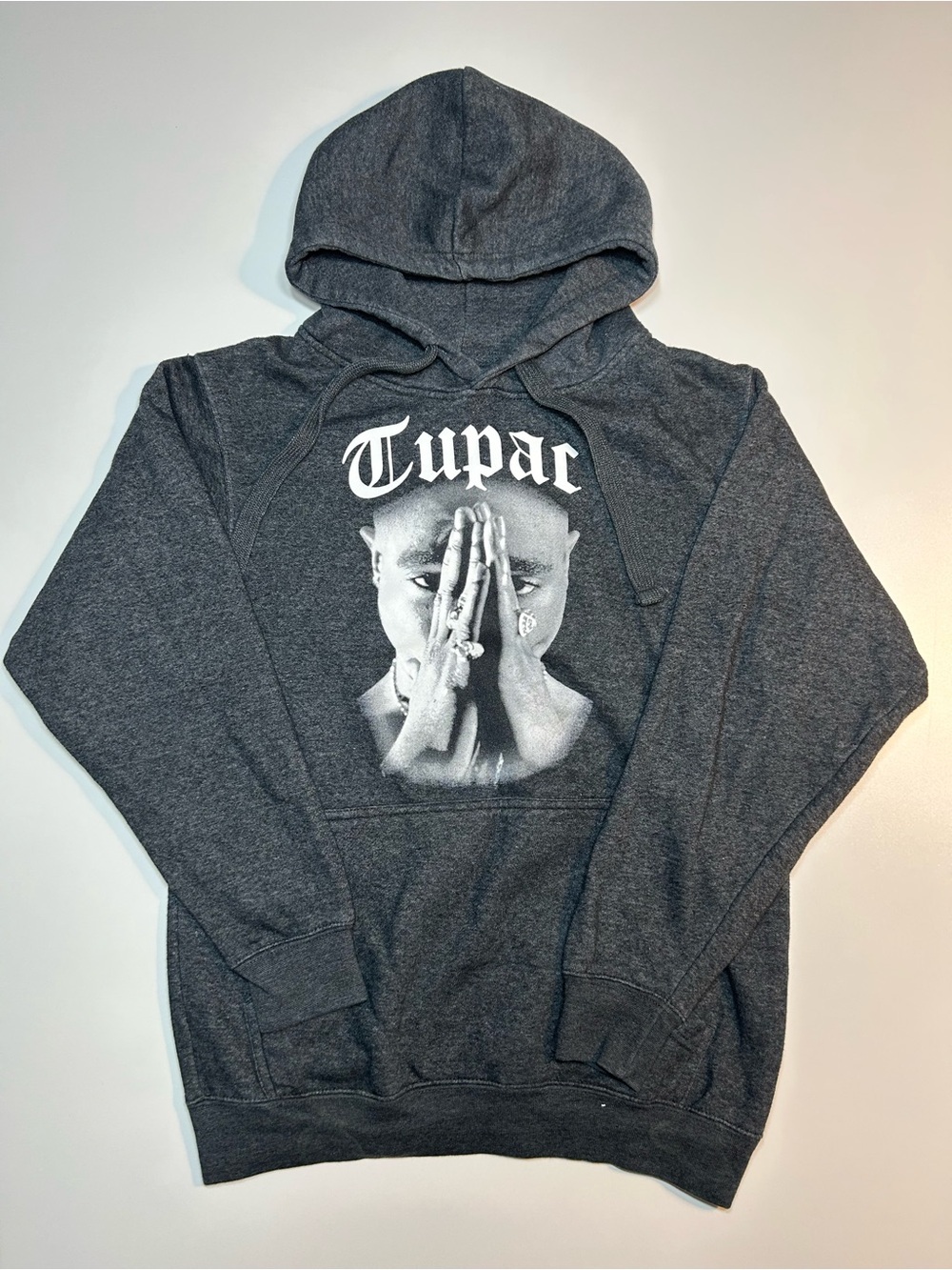 Cross Colours Tupac Shakur Praying Hands Graphic Hoodie Charcoal